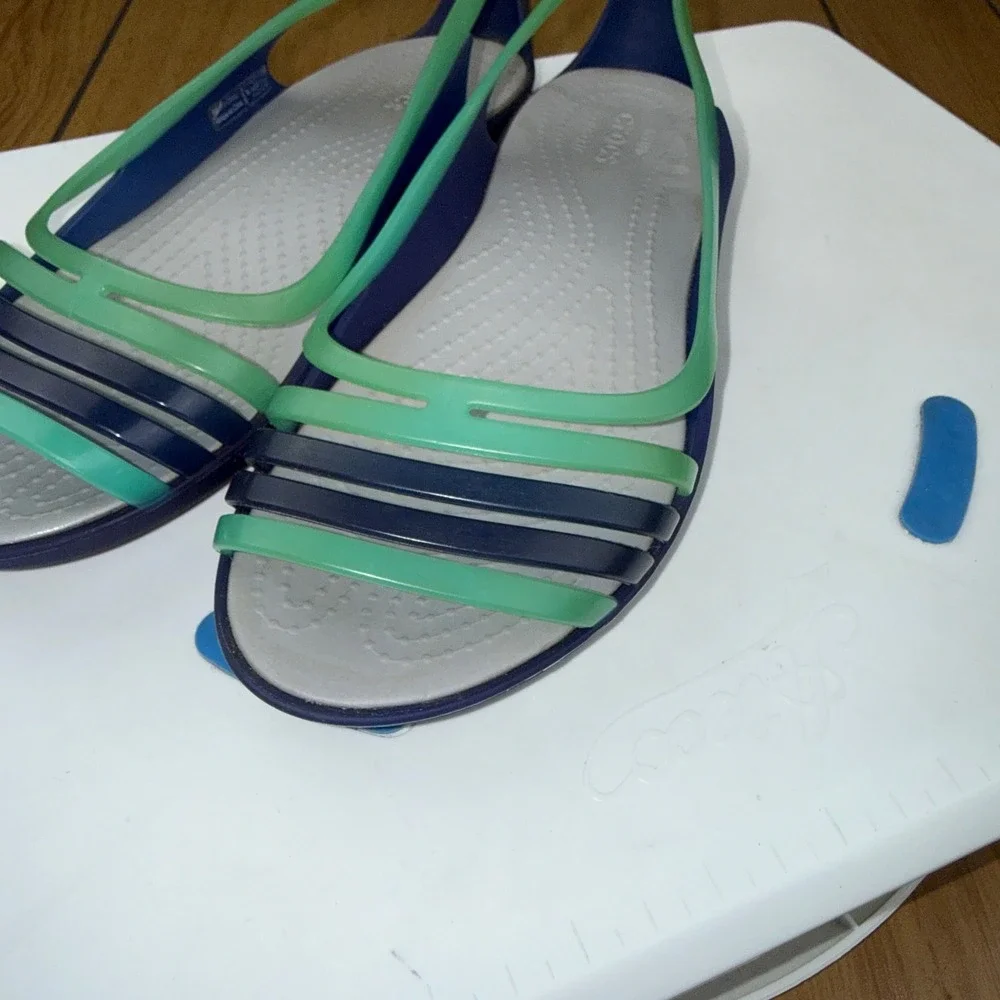 Crocs Isabella Strappy Sandals Cerulean Blue Green Womens 7 Slingback Flats